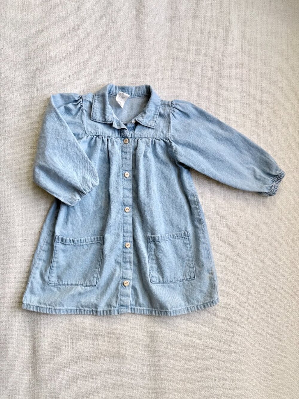 H&M Baby Denim Smock Dress Blue 2T Button Front Pockets
